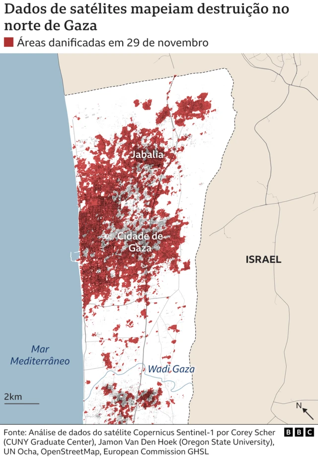 Mapa mostra danos no nortecasino 365Gaza até 29casino 365novembro usando análisecasino 365satélite