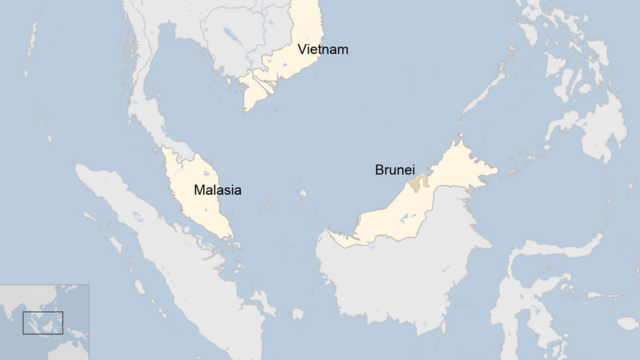 Mapa del sudeste asiático donde se muestra Brunei