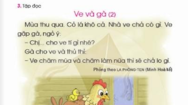 Ngụ ngôn 'Ve và kiến' của La Fontaine thành 'Ve và gà' trong sách Tiếng Việt lớp 1 bộ Cánh Diều gây tranh cãi