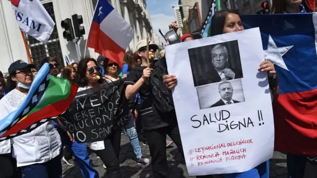 Manifestantes no Chile exigiram 'saúde digna'