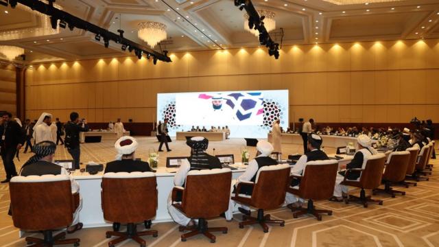 جانب من مؤتمر الدوحة عام 2019 الذي حضره ممثلو طالبان