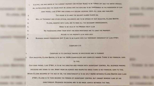 D'Wit criou um testamento um dia depois que os Baxters foram encontrados mortos