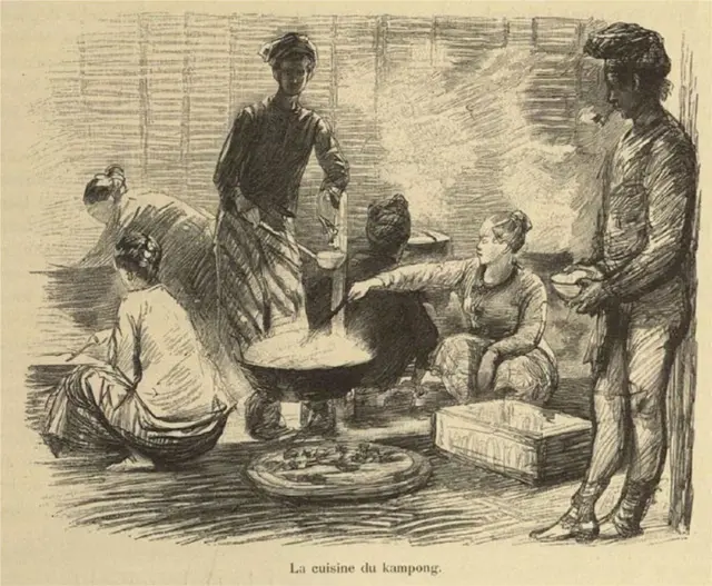 Suasana dapur di Kampung Jawa pada perhelatan Expositions Universelle Coloniale di Paris, Prancis, pada 6 Mei-31 Oktober 1889.