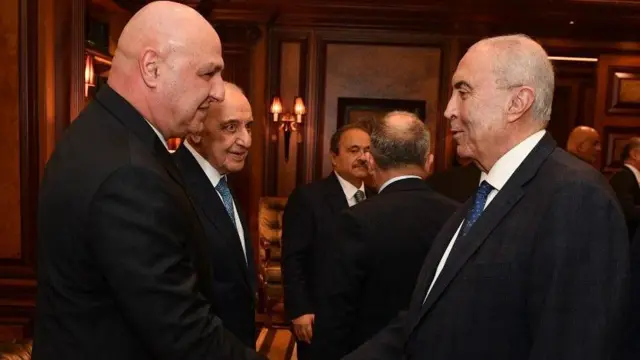 Lebanese President Joseph Aoun (left of photo) with Fouad Makhzoumi (right of photo)