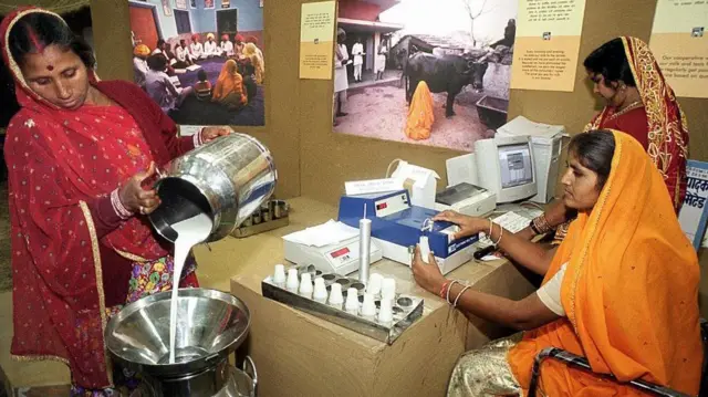 કોઑપરેટિવમાં દૂધ ભરાવતી મહિલાઓ