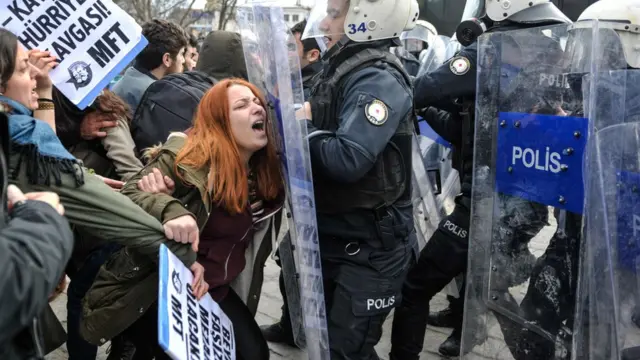 Polis gösteriye müdahale ediyor