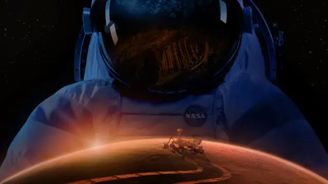 Ilustración que muestra un astronauta en Marte