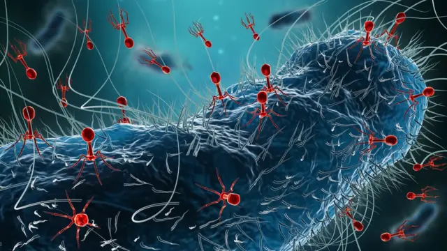 Bactéria genérica como Escherichia coli infectada por um grupocodigo promoção betanofagos