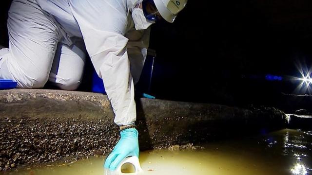 Man testing sewer water