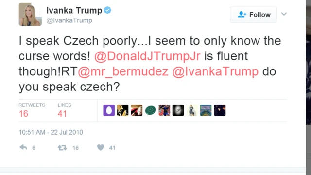 Ivanka khoe là 'chỉ biết từ bậy bằng tiếng Tiệp' trên Twitter