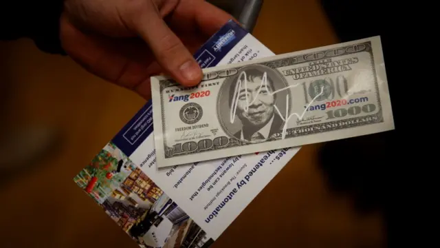 Andrew Yang en un billete de 1.000 dólares.
