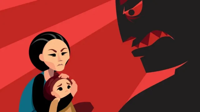 Ilustrasi ibu melindungi anaknya.