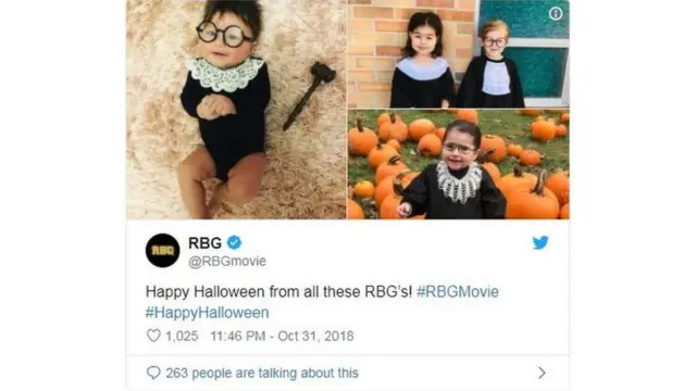 এবারের হ্যালোউইনে অনেকে তাদের শিশুদের সাজিয়েছেন রুথ বেডার গিন্সবার্গের মতো করে।