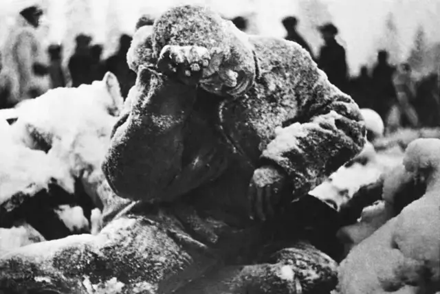 Замерзлий радянський солдат. Часто замерзали поранені, яких просто нікому було винести з поля бою