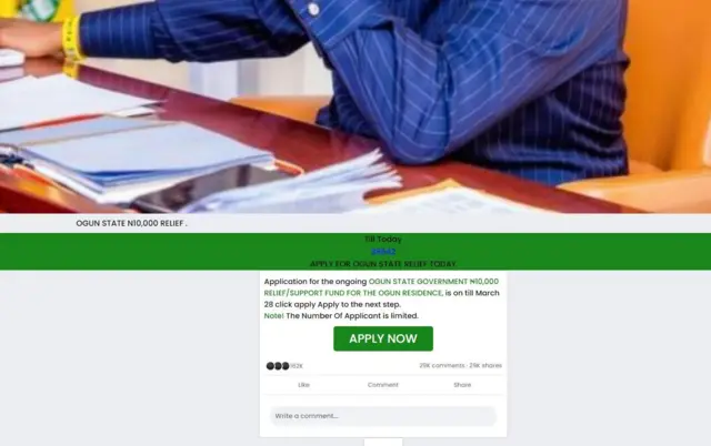 Aworan oju opo ti ijọba Ogun sọ pe opo gbajuẹ ni