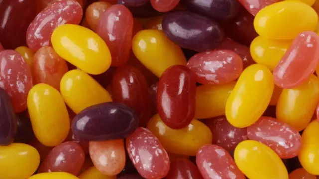 Close-up of jelly beans dyed with natural food colours.