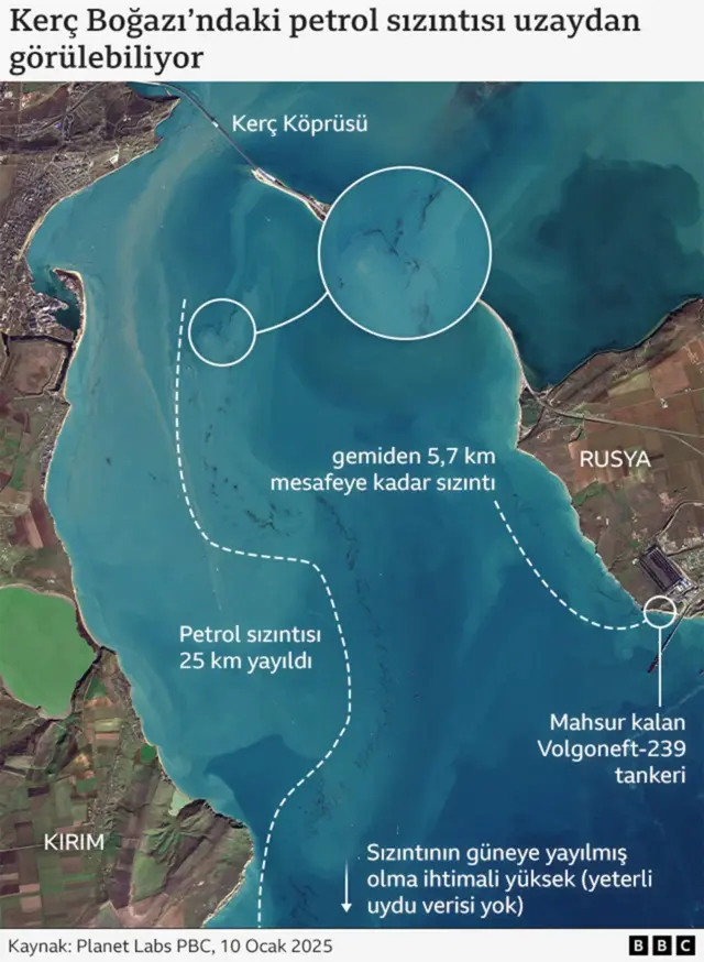 Kerç Boğazı'nda petrol sızıntısını gösteren uydu haritası