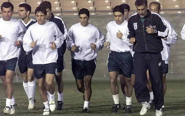 Iran's players training before their 2000 friendly match against USA at the Rose Bowl