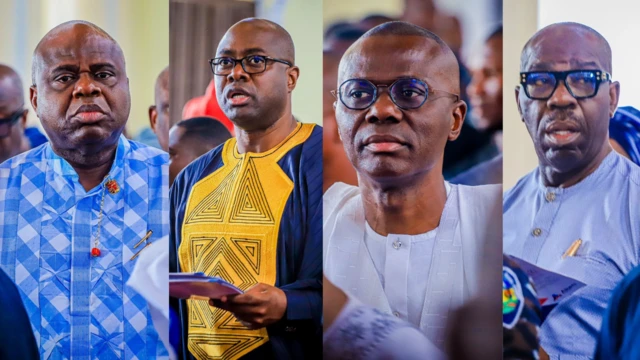 Douye Diri, Seyi Makinde, Babajide Sanwo-Olu and Godwin Obaseki for di funeral service
