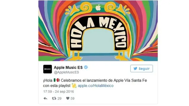 "¡Hola México!", dijo Apple en Twitter.