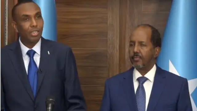 የሶማሊያው ፕሬዚዳንት ሐሰን ሼክ መሃመድና አዲሱ ጠቅላይ ሚኒስትር ሐምዛ አብዲ 
