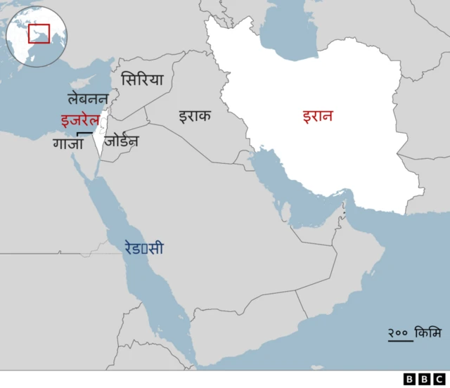इजरेल र इरान कहाँ पर्छन् भन्ने देखाउने नक्शा