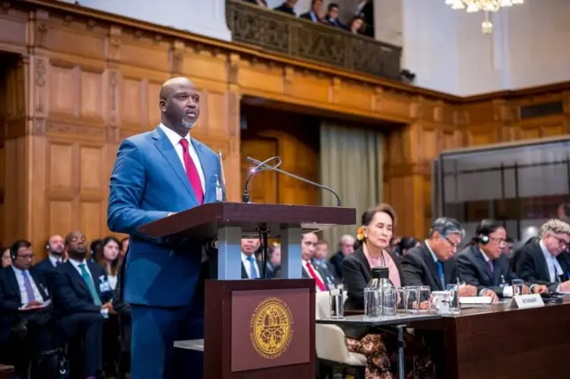 Gambian politician and lawyer Abubacarr Marie Tambadou a.k.a Ba Tambadou speaking at the start of a three-day hearing on the Rohingya genocide case before the UN International Court of Justice at the Peace Palace of The Hague