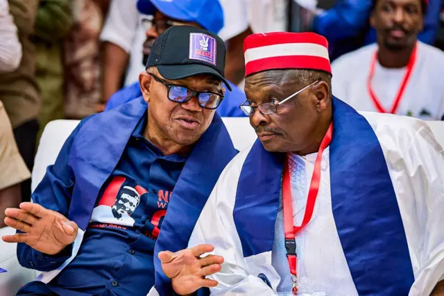 Foto Peter Obi na Rabiu Kwankwaso na nnukwu ọgbakọ NDC mere n'Abuja n'ụbọchị Satọde 9 Mee, 2026