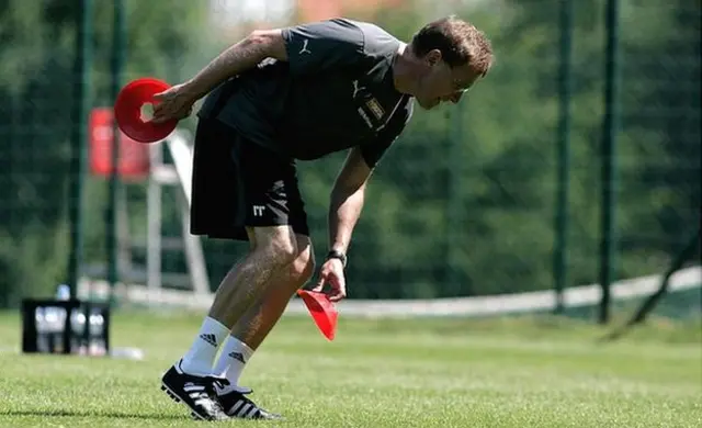 Rangnick, putting out training cones as Hoffenheim manager in 2008