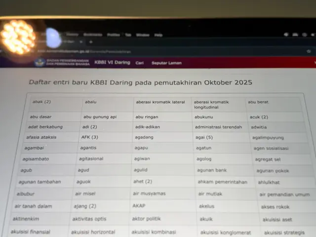 Daftar sejumah entri baru dalam pemutakhiran KBBI daring Oktober 2025.