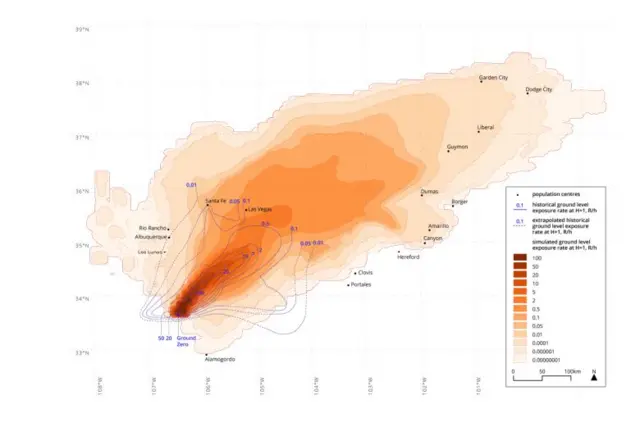 Mapa da extensão dos contaminantes do teste