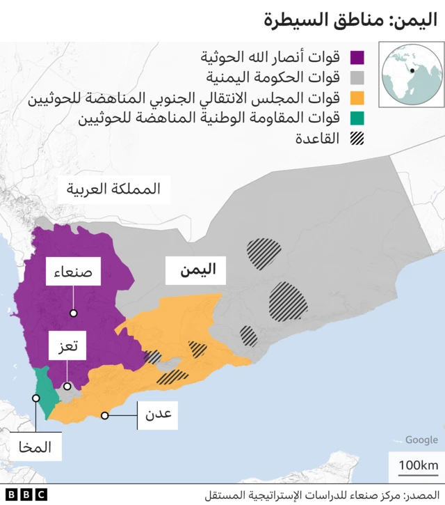 خريطة تبين مناطق نفوذ الأطراف المتصارعة