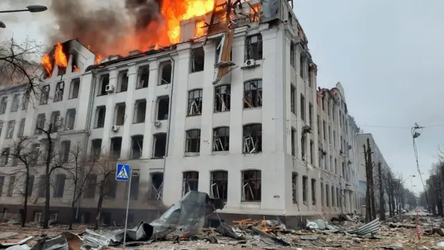 The Kharkiv University after shelling in Kharkiv, Ukraine, 2nd March 2022 *** Photo credit for online use: SES of Ukraine ***