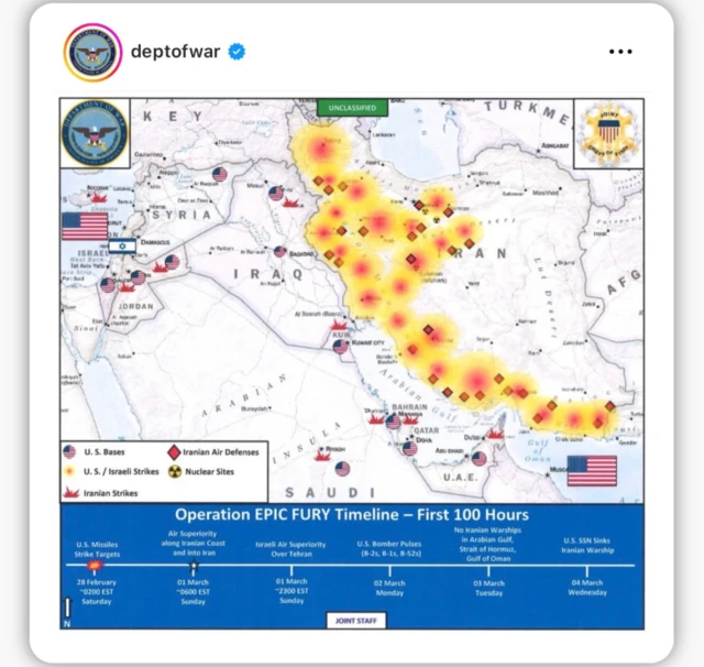 ਡਿਪਾਰਟਮੈਂਟ ਆਫ਼ ਵਾਰ ਦੇ ਇੰਸਟਾਗ੍ਰਾਮ ਅਕਾਊਂਟ ਤੋਂ ਇੱਕ ਪੋਸਟ ਦਾ ਸਕ੍ਰੀਨਸ਼ੌਟ