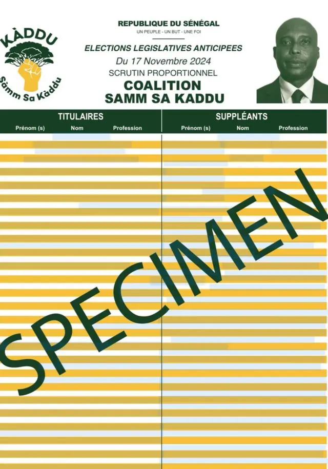 Spécimen du bulletin de la coalition Samm Sa Kaddu