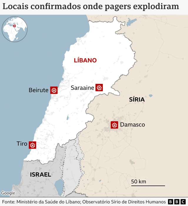 Mapa aponta locais onde pagers explodiram