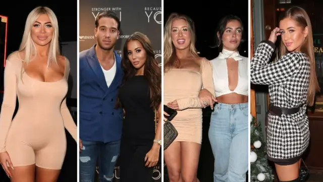 Collage de Chloe Ferry, James Lock et Yazmin Oukellou, Eve Gale, Francesca Allen et Georgia Steel