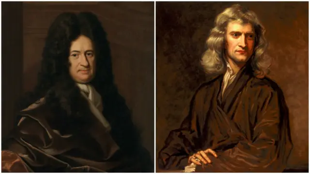 ایزاک نیوتون (راست)، گوتفرید ویلهلم لایبنیتس (چپ)