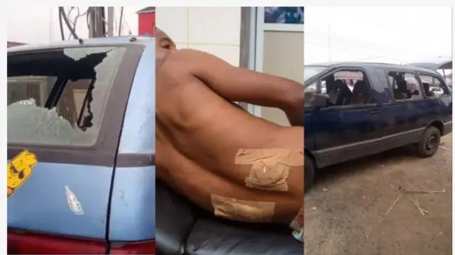 Ọkọ ti gilaasi rẹ fọ lasiko rogbodiyan l'Osun pẹlu ẹyin ẹnikan ti wọn le plasta mọ latari bo ṣe farapa ninu rogbodiyan naa.