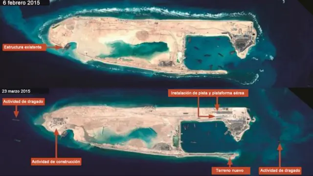 Imágenes de satélite del arrecife Fiery Cross.