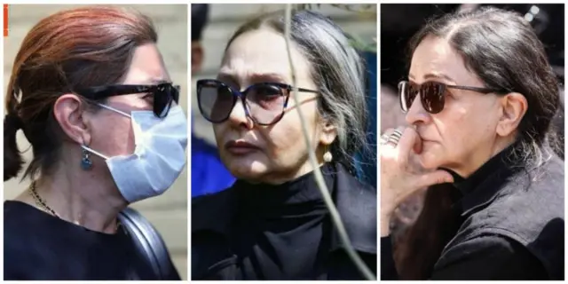 از راست، گلاب آدینه، کتایون ریاحی و فاطمه معتمد‌آریا از جمله بازیگران سرشناسی بودند که در مراسم تشییع کیومرث پوراحمد بدون حجاب اجباری حاضر شدند