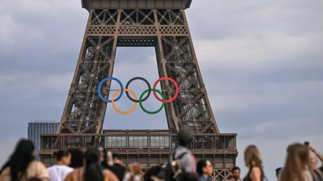 Eiffel Tower with Olympics rings