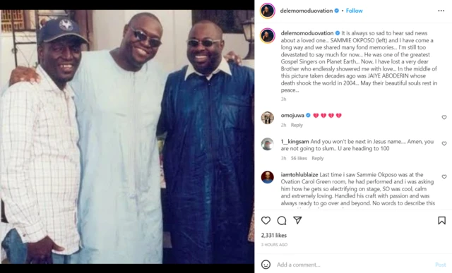 Dele Momodu wit Sammie and one oda pesin dey inside foto wit im Instagram message
