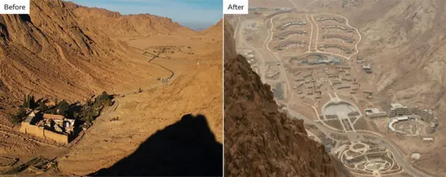 እየተቀየረ ያለውን የሲና ተራራ የሚያሳይ የአየር ላይ ምሥል