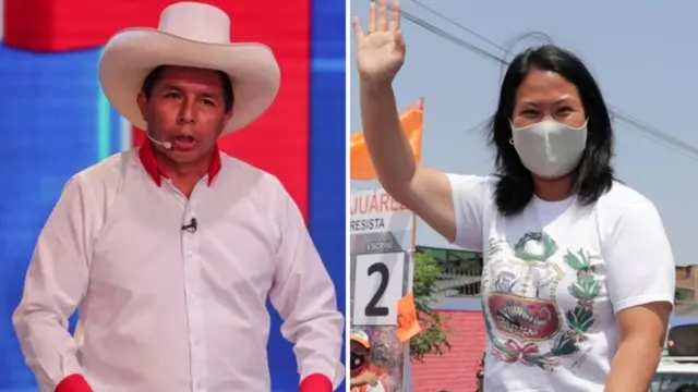 Foto mostra os candidatos Pedro Castillo e Keiko Fujimori