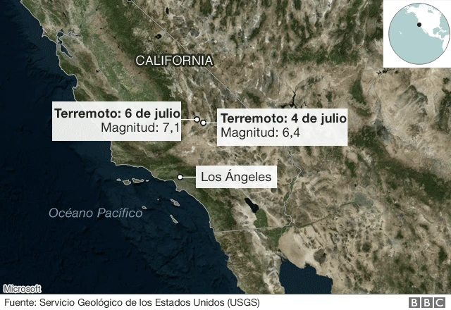 Mapa con la ubicación de los últimos dos grandes terremotos,