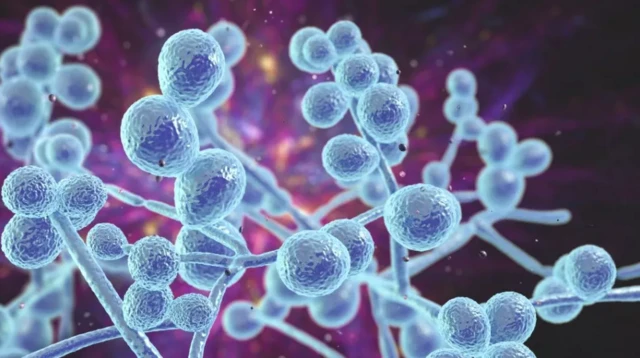 ตัวอย่างภาพขยายเส้นใยและสปอร์ของเชื้อรา