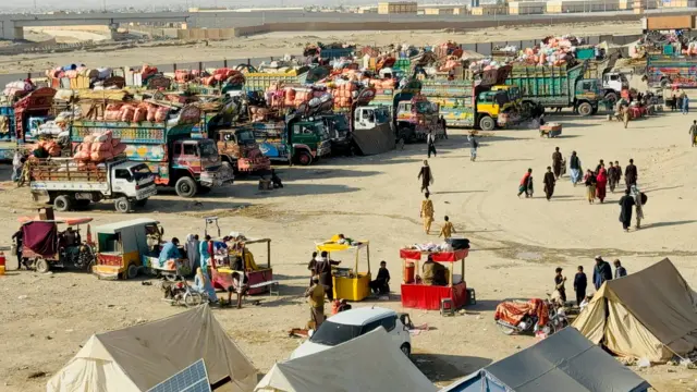 مهاجران افغان در حال بازکشت به کشورشان از پاسکتان در مرز چمن 