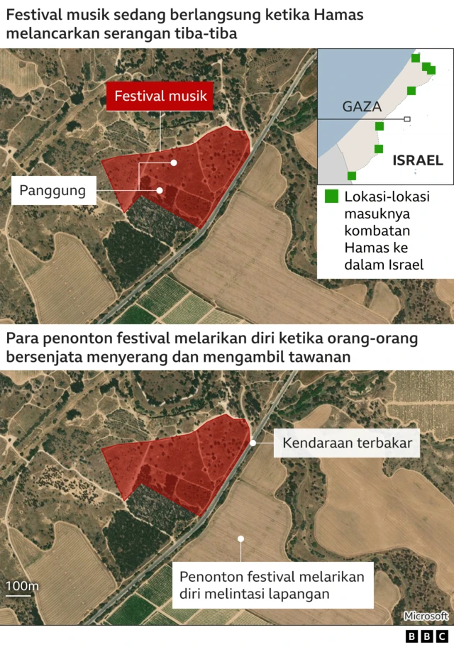 Lokasi festival musik Israel yang diserang Hamas