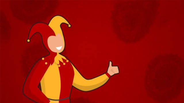 صورة مهرج يرتدي زيا باللونين الأحمر والأصفر